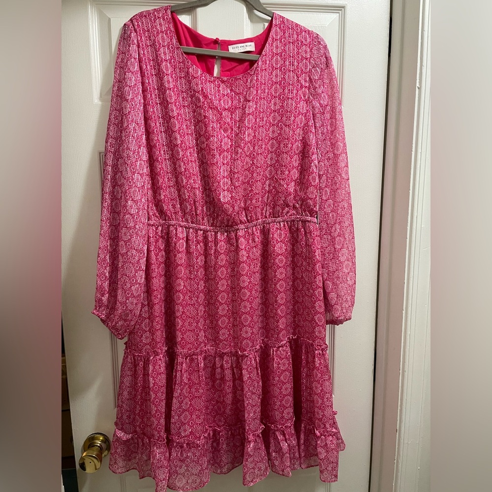 NWT Skies Are Blue Patterned Ruffle Mini in Hyper Pink Size 1X - Picture 3 of 8
